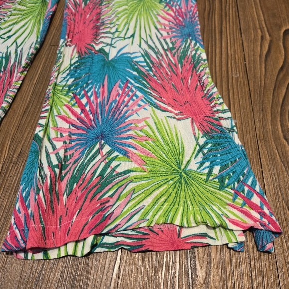 Rose & Olive Wide Leg Gauze Pants Tropical Beach Cover Up Pink White Casual L - Picture 6 of 10